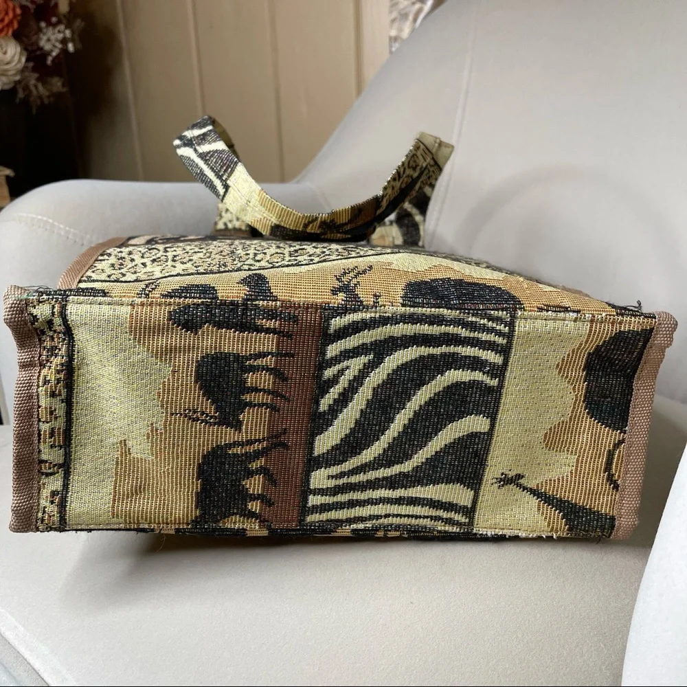 Vintage African Safari Themed Tapestry Tote Bag Purse Benjamin Jordan - Picture 5 of 7